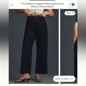 The Colette Cropped Wide Leg Pants by Maeve, Ponte Edition in Black